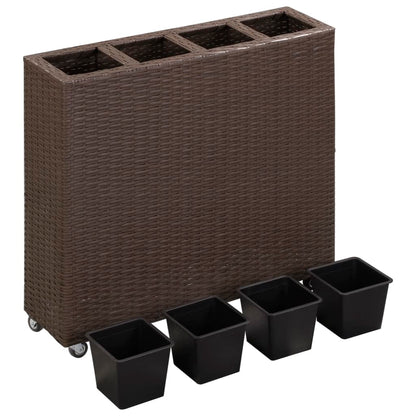 Plantenbak verhoogd met 4 potten 80x22x79 cm poly rattan bruin