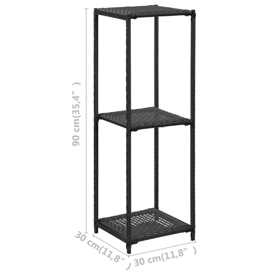 Opbergrek 30X30X Poly Rattan Zwart 90 cm