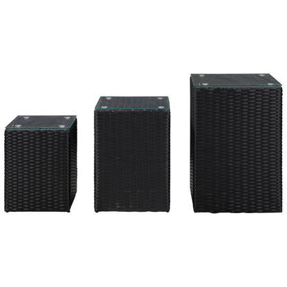 -Delige Bijzettafelset Met Glazen Blad Poly Rattan 3 Zwart
