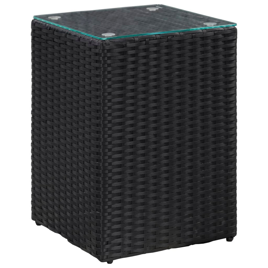 -Delige Bijzettafelset Met Glazen Blad Poly Rattan 3 Zwart