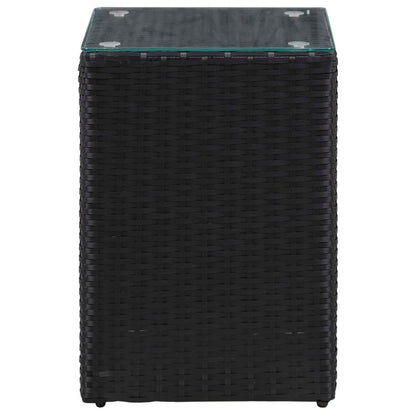 -Delige Bijzettafelset Met Glazen Blad Poly Rattan 3 Zwart