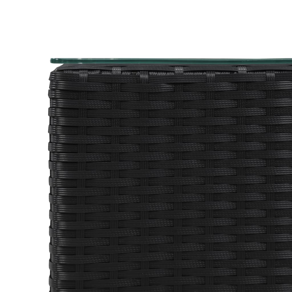 -Delige Bijzettafelset Met Glazen Blad Poly Rattan 3 Zwart