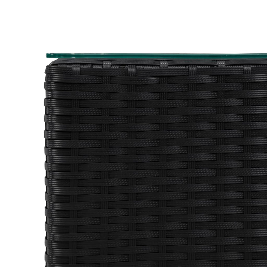-Delige Bijzettafelset Met Glazen Blad Poly Rattan 3 Zwart