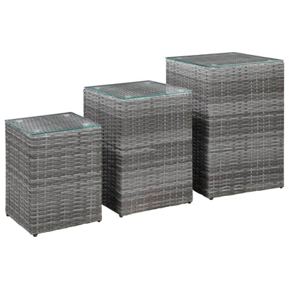 -Delige Bijzettafelset Met Glazen Blad Poly Rattan 3 Grijs