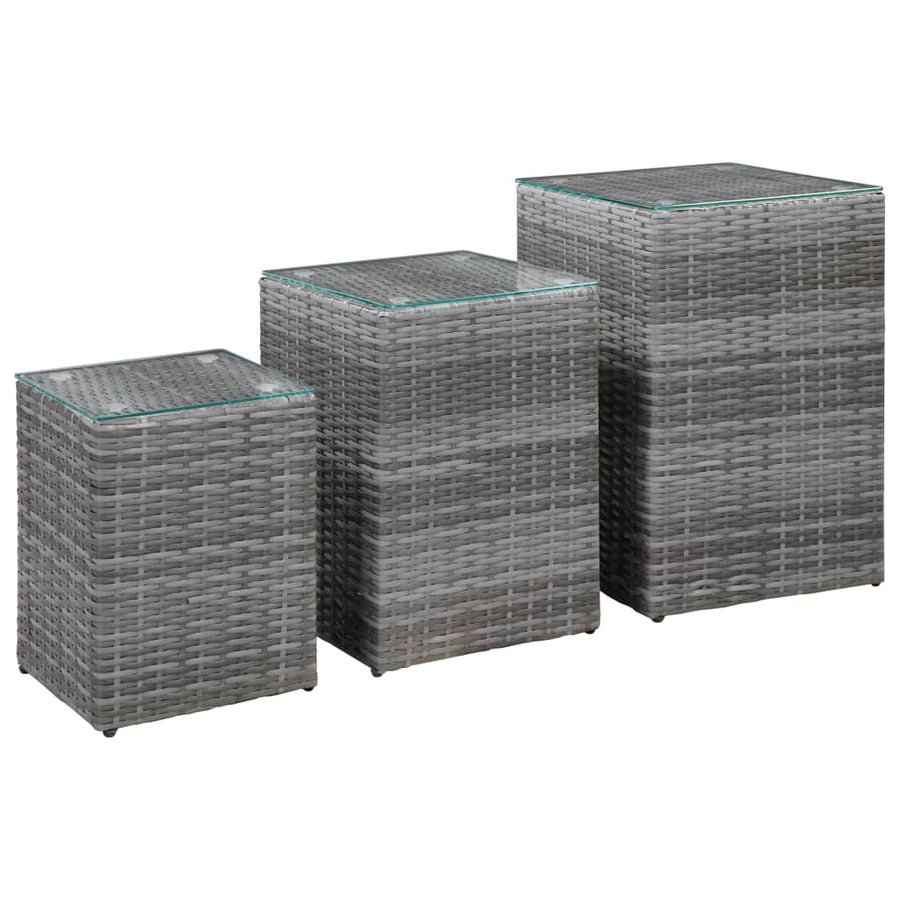 -Delige Bijzettafelset Met Glazen Blad Poly Rattan 3 Grijs