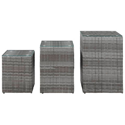 -Delige Bijzettafelset Met Glazen Blad Poly Rattan 3 Grijs