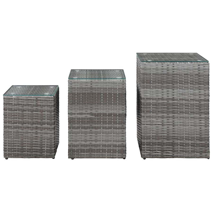 -Delige Bijzettafelset Met Glazen Blad Poly Rattan 3 Grijs