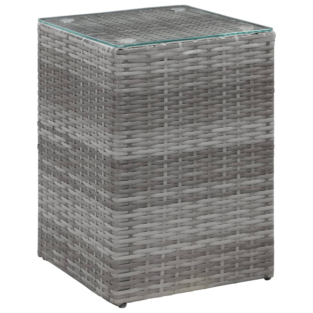 -Delige Bijzettafelset Met Glazen Blad Poly Rattan 3 Grijs