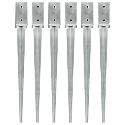 Grondpinnen 6 st 7x7x75 cm gegalvaniseerd staal zilverkleurig