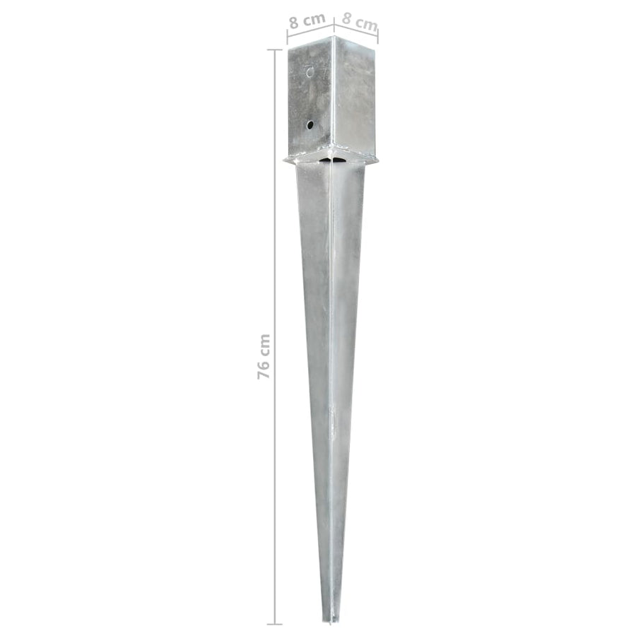 Grondpinnen 12 st 8x8x76 cm gegalvaniseerd staal zilverkleurig 12 8 x 8 x 76 cm
