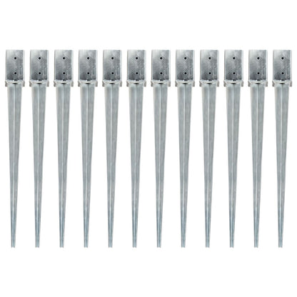 Grondpinnen 12 st 8x8x91 cm gegalvaniseerd staal zilverkleurig 12 8 x 8 x 91 cm