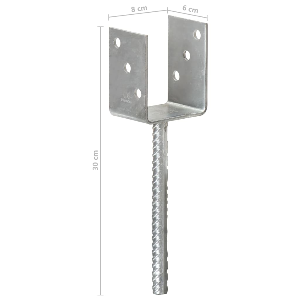 Grondankers 6 st 8x6x30 cm gegalvaniseerd staal zilverkleurig 8 x 6 x 30 cm