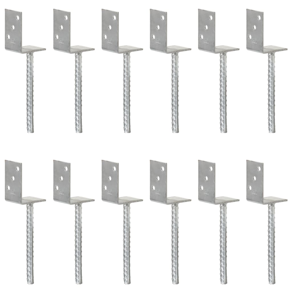 Grondankers 12 St 8X6X30 Cm Gegalvaniseerd Staal Zilverkleurig