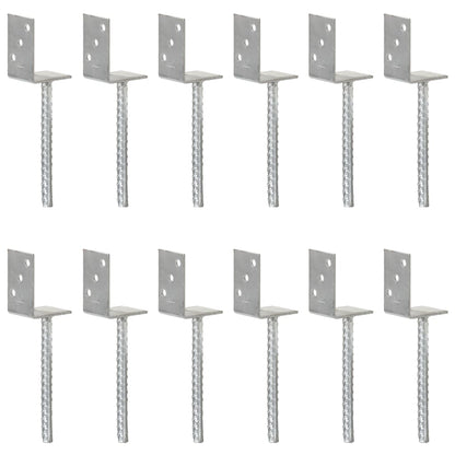 Grondankers 12 St 8X6X30 Cm Gegalvaniseerd Staal Zilverkleurig