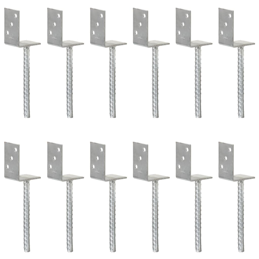 Grondankers 12 St 8X6X30 Cm Gegalvaniseerd Staal Zilverkleurig