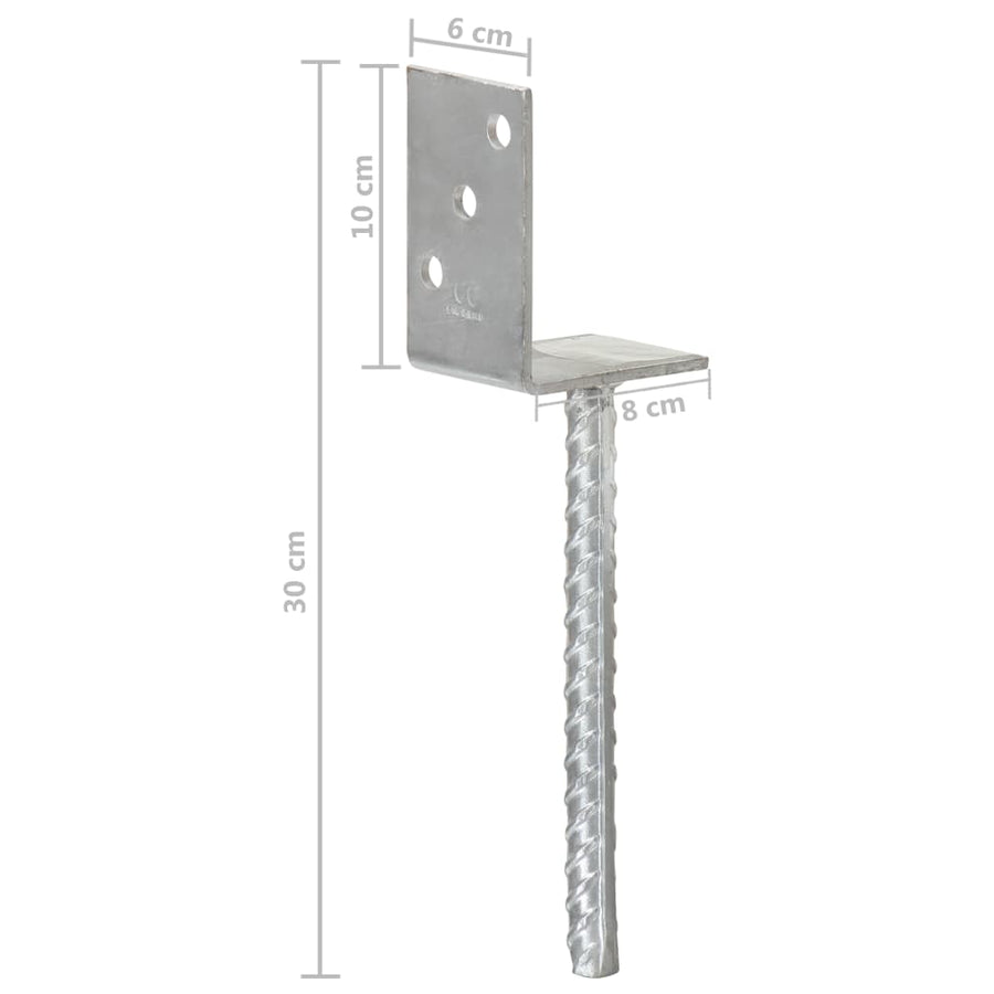 Grondankers 12 St 8X6X30 Cm Gegalvaniseerd Staal Zilverkleurig