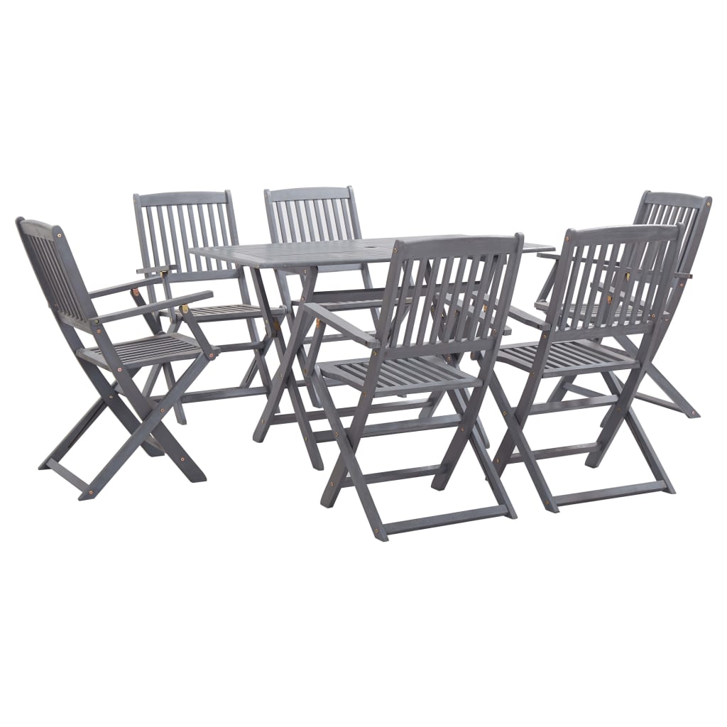 -Delige Tuinset Massief Acaciahout Grijs 7 Met armleuning