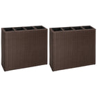 Raised planter with 4 pots 2 pc poly rattan brown