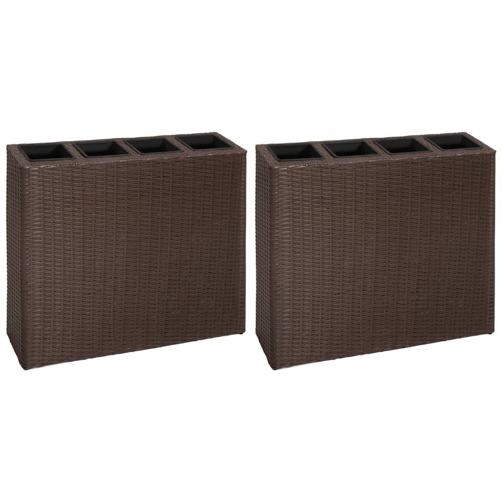 Plantenbak Verhoogd Met 4 Potten 2 St Poly Rattan 8 Bruin
