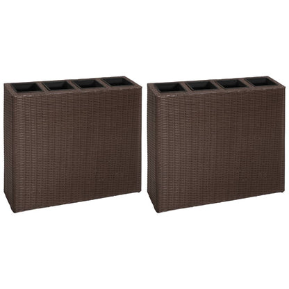 Plantenbak Verhoogd Met 4 Potten 2 St Poly Rattan 8 Bruin