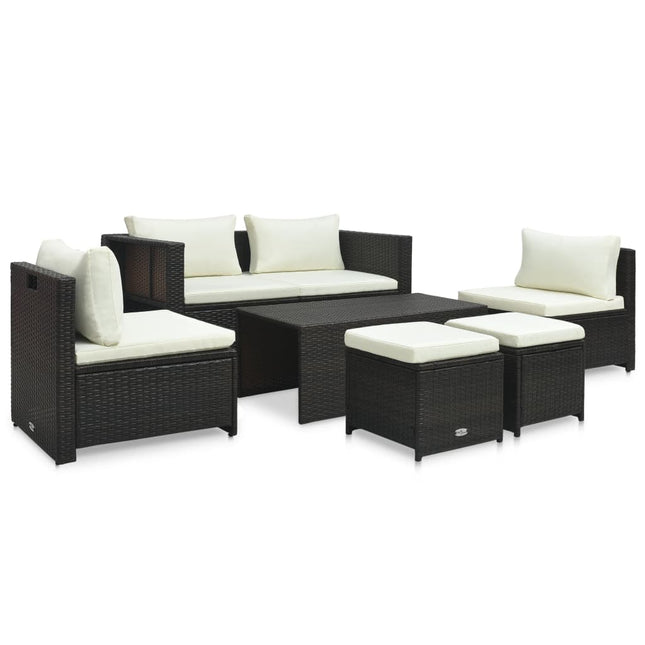 6-Delige Loungeset Met Kussens Poly Rattan Bruin