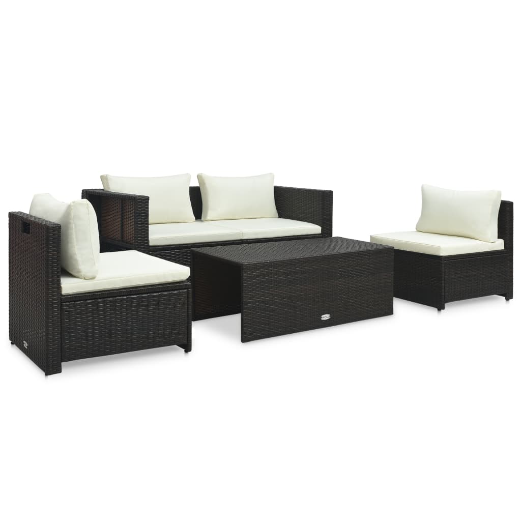 6-Delige Loungeset Met Kussens Poly Rattan Bruin