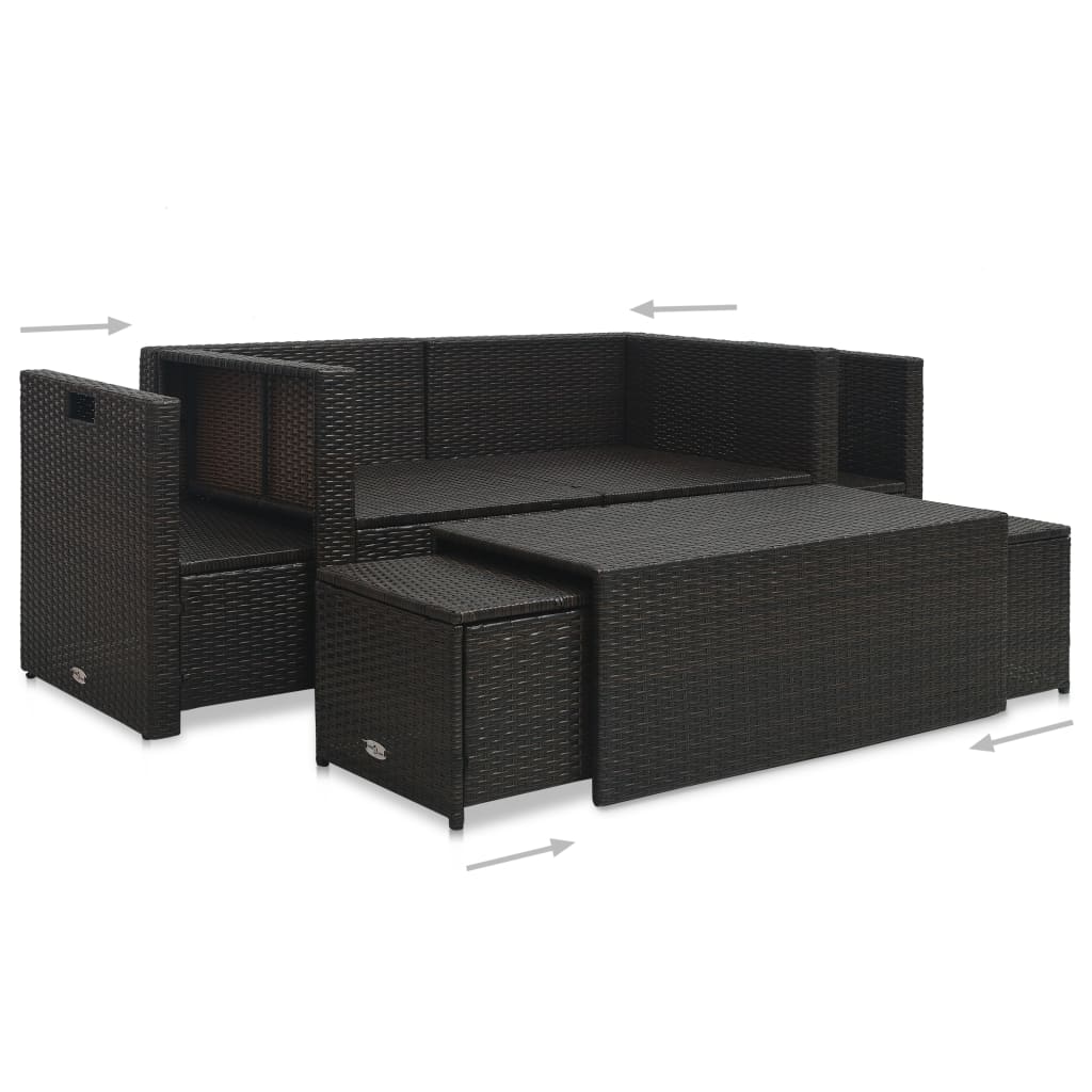 6-Delige Loungeset Met Kussens Poly Rattan Bruin