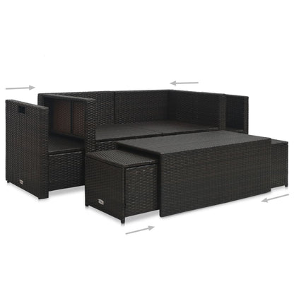 6-Delige Loungeset Met Kussens Poly Rattan Bruin