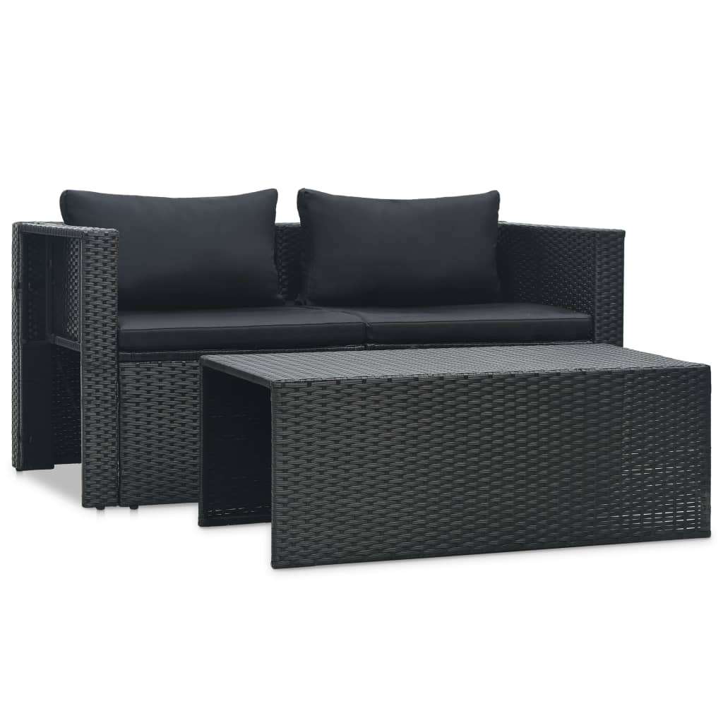 -Delige Loungeset Met Kussens Poly Rattan Zwart