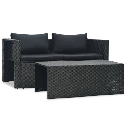 -Delige Loungeset Met Kussens Poly Rattan Zwart
