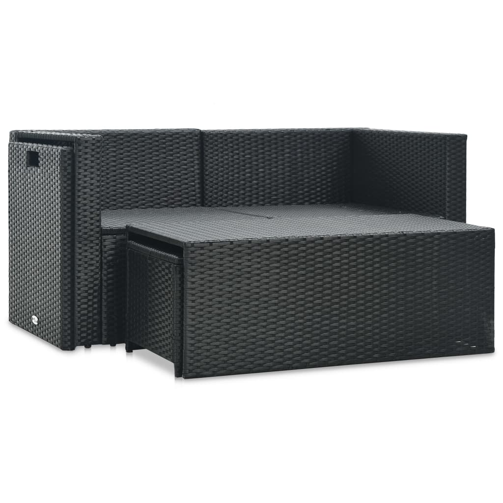 -Delige Loungeset Met Kussens Poly Rattan Zwart