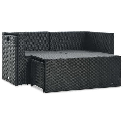-Delige Loungeset Met Kussens Poly Rattan Zwart