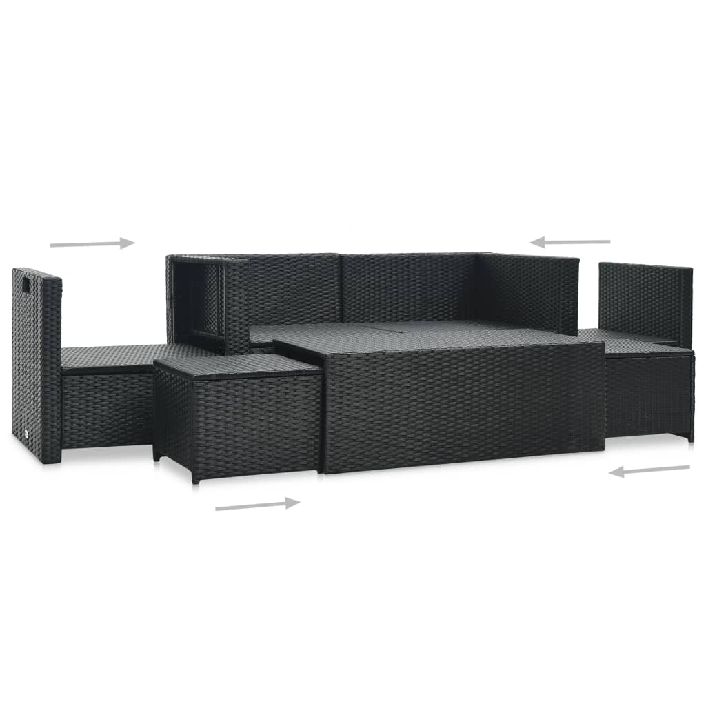 -Delige Loungeset Met Kussens Poly Rattan Zwart