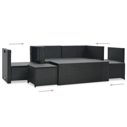 -Delige Loungeset Met Kussens Poly Rattan Zwart