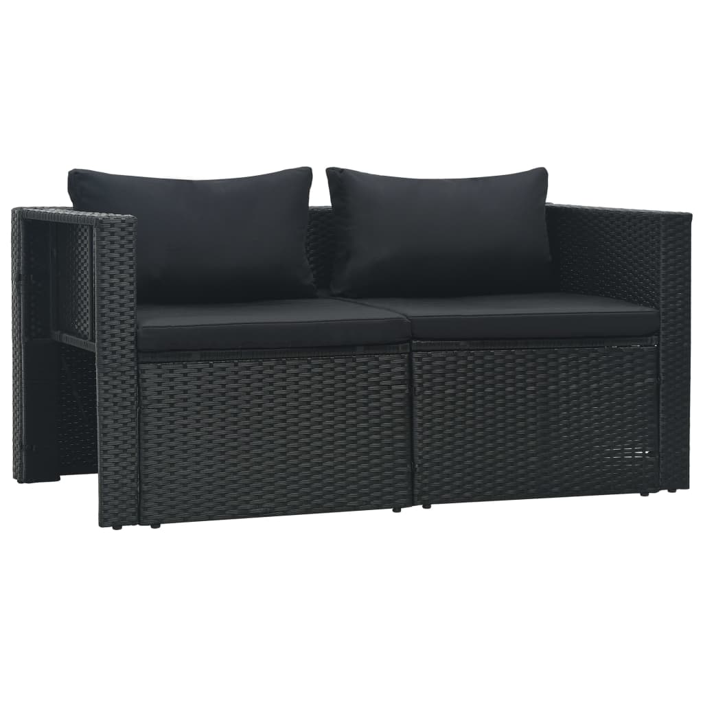 -Delige Loungeset Met Kussens Poly Rattan Zwart
