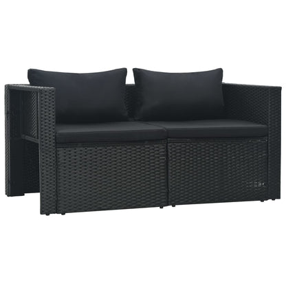 -Delige Loungeset Met Kussens Poly Rattan Zwart