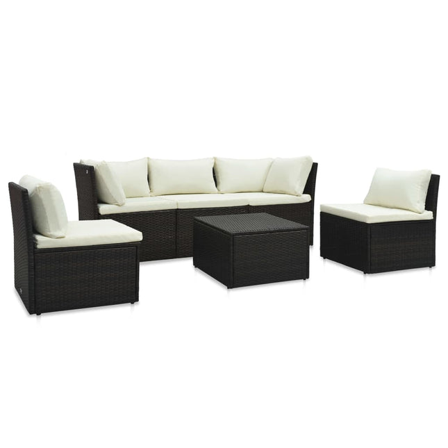 4-Delige Loungeset Met Kussens Poly Rattan Bruin en wit