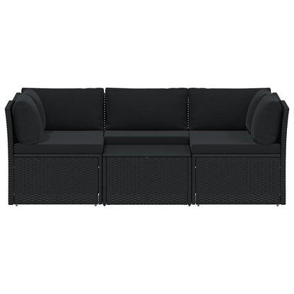 4-Delige Loungeset Met Kussens Poly Rattan Zwart