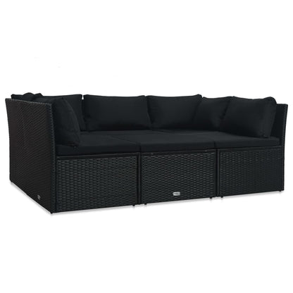 4-Delige Loungeset Met Kussens Poly Rattan Zwart