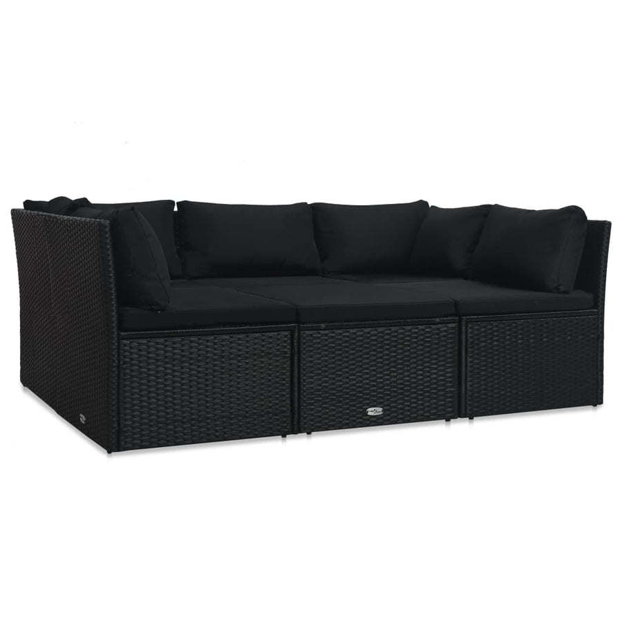 4-Delige Loungeset Met Kussens Poly Rattan Zwart