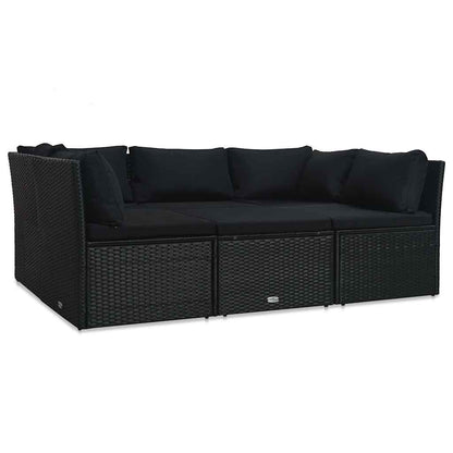 4-Delige Loungeset Met Kussens Poly Rattan Zwart