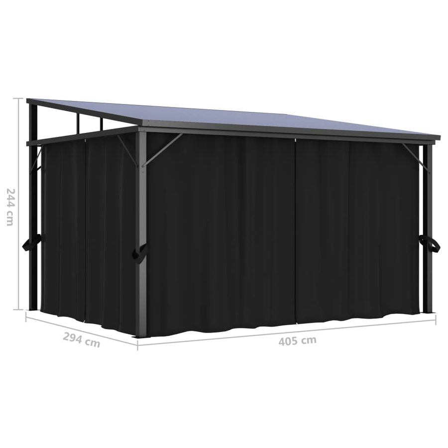 Prieel Met Gordijn 405X294X244 Cm Antraciet