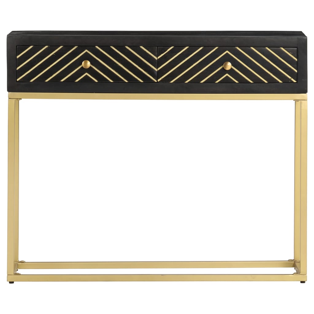 Wandtafel 90X30X75 Cm Massief Mangohout Kleurig Zwart en goud