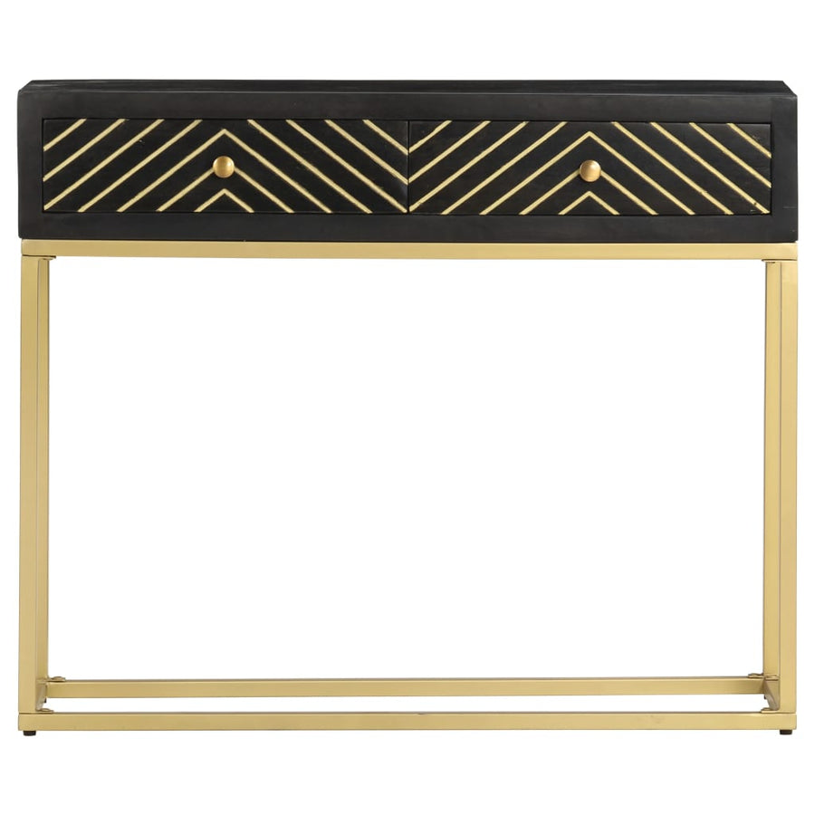 Wandtafel 90X30X75 Cm Massief Mangohout Kleurig Zwart en goud