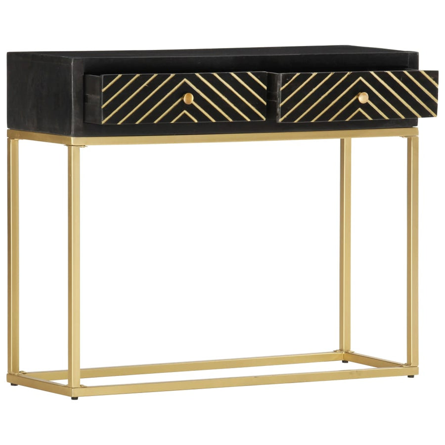 Wandtafel 90X30X75 Cm Massief Mangohout Kleurig Zwart en goud