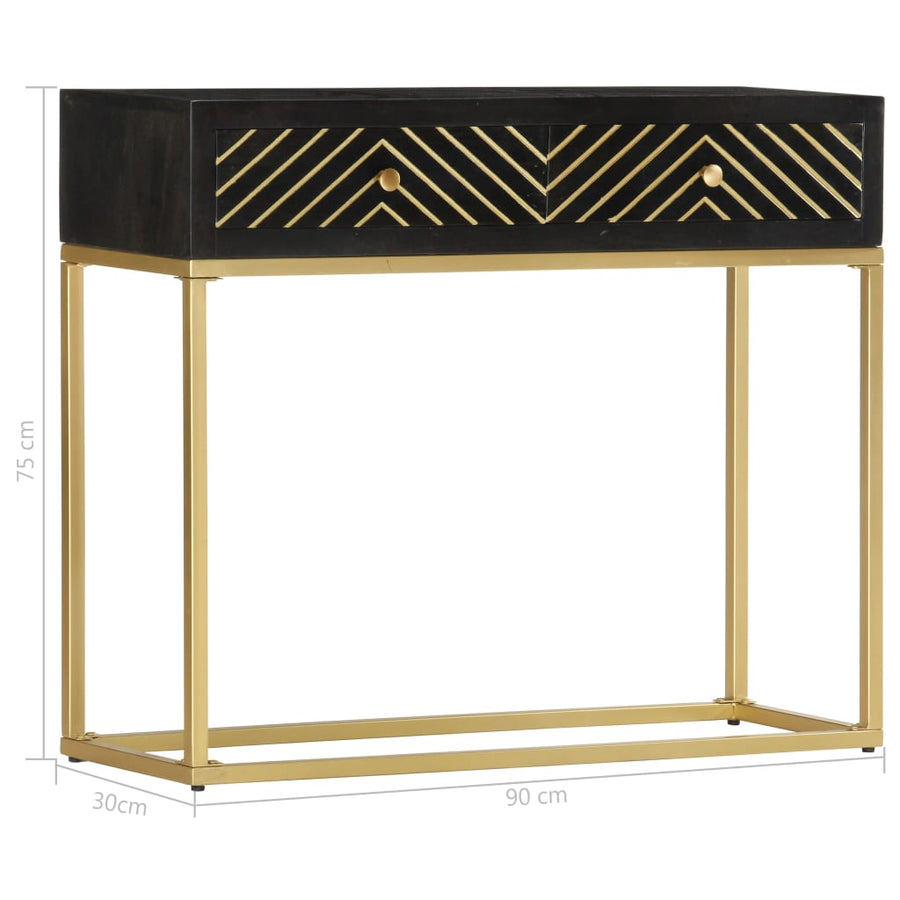Wandtafel 90X30X75 Cm Massief Mangohout Kleurig Zwart en goud