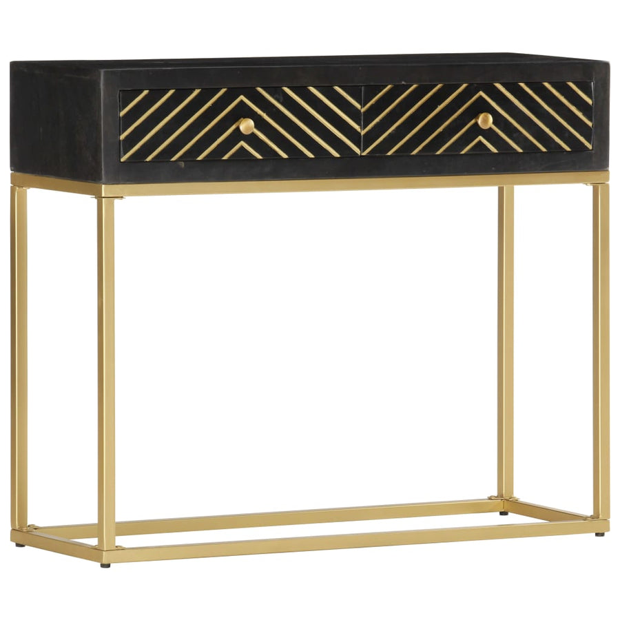 Wandtafel 90X30X75 Cm Massief Mangohout Kleurig Zwart en goud