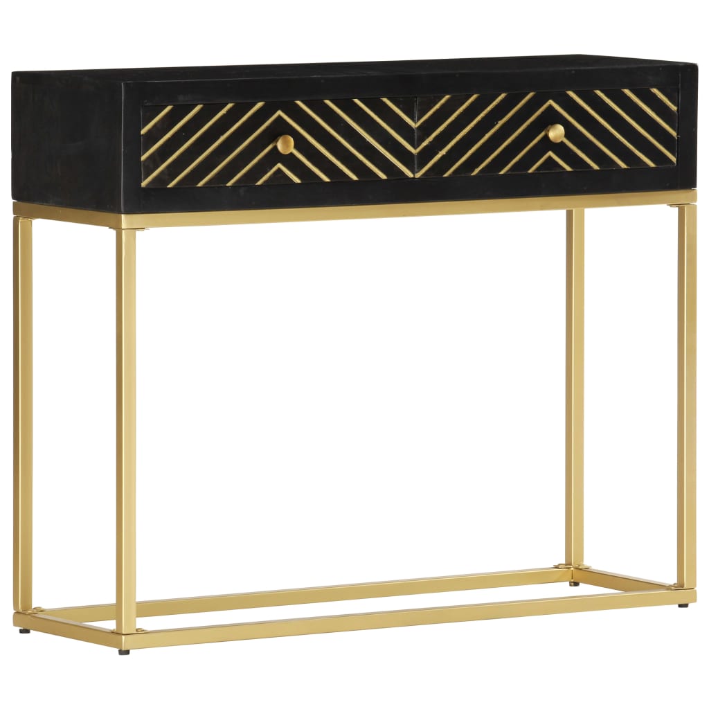 Wandtafel 90X30X75 Cm Massief Mangohout Kleurig Zwart en goud