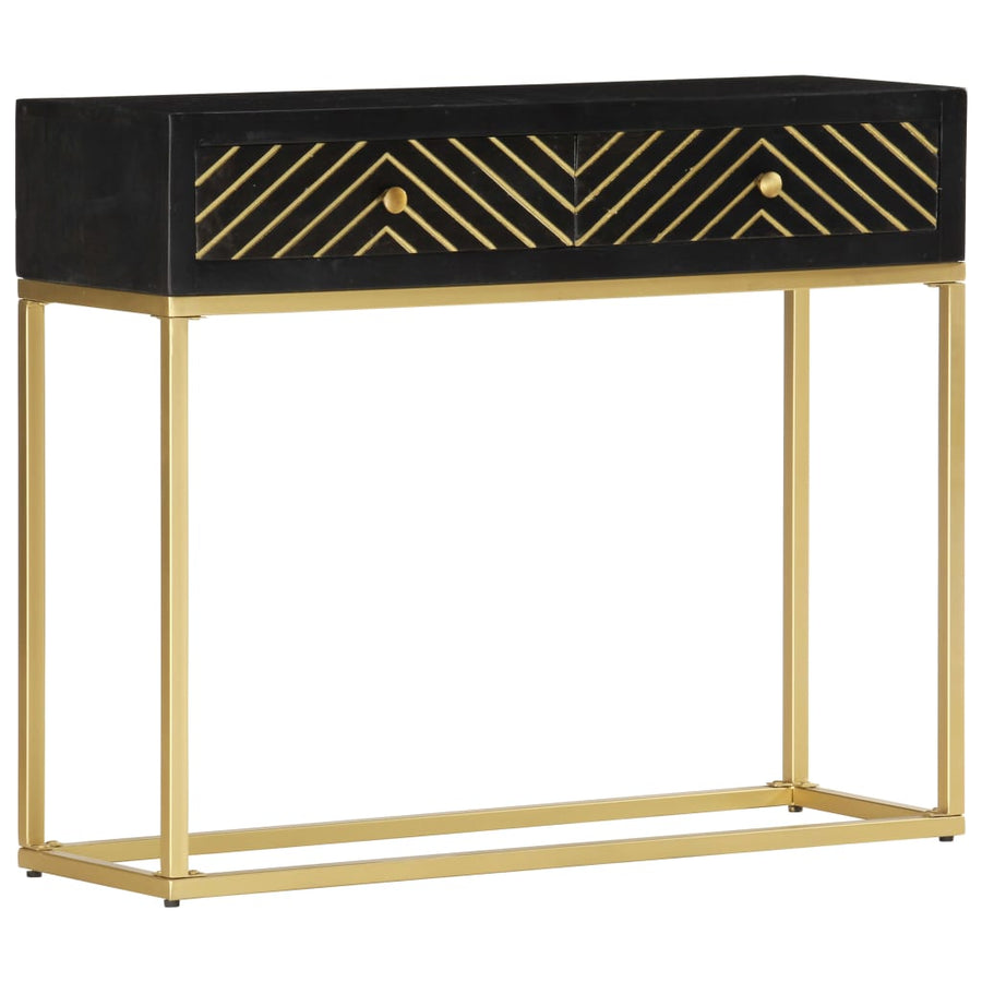 Wandtafel 90X30X75 Cm Massief Mangohout Kleurig Zwart en goud