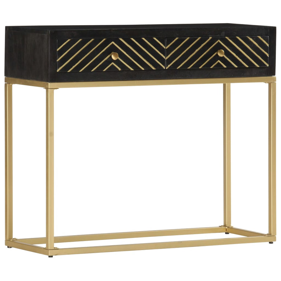 Wandtafel 90X30X75 Cm Massief Mangohout Kleurig Zwart en goud